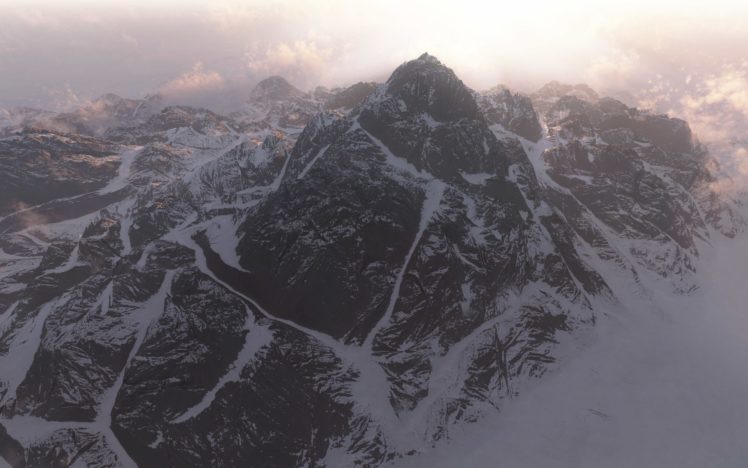 mountains, Snow, Range, Peak, Mist, Art, Clouds HD Wallpaper Desktop Background