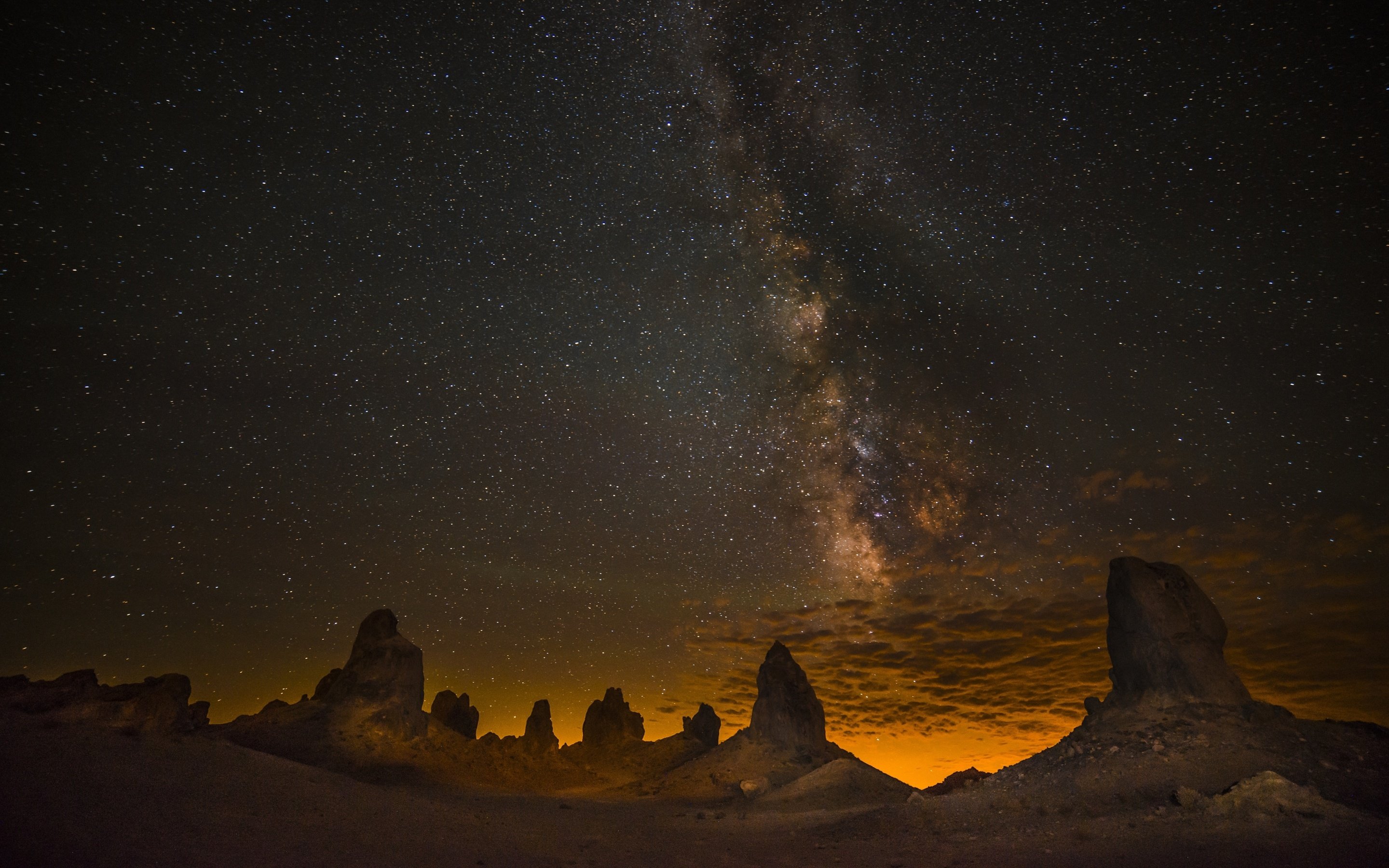 night, Stars, Desert, Rocks, Trona, California, Usa, Sky Wallpaper