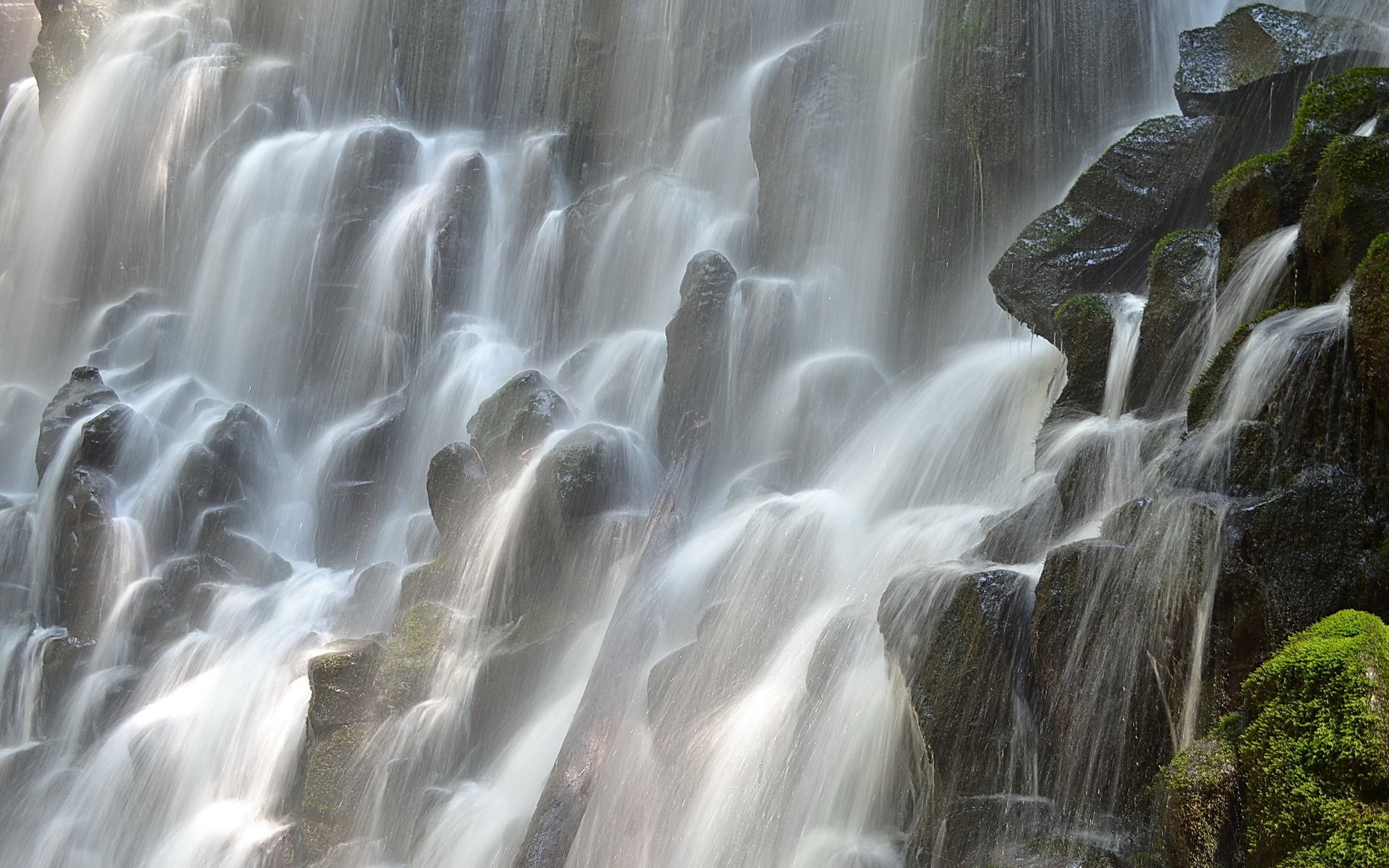 ramon, Waterfall, Streams, Oregon, Moss, Spray, Stones Wallpaper