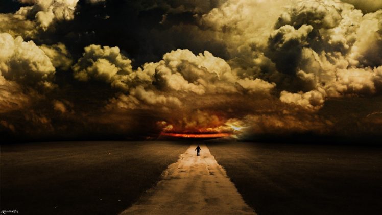sky, Clouds, Art, Road, Abdelrahman, Man HD Wallpaper Desktop Background