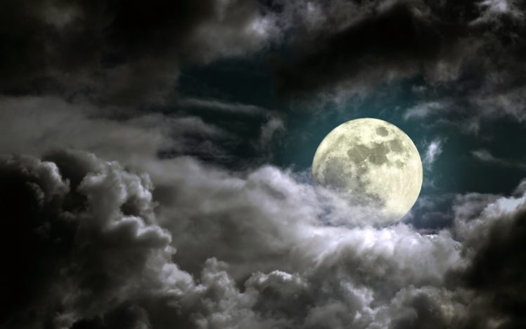 sky, Moon, Sky, Full, Moon, Moonlight, Night, Cloudy, Cloudy, Night HD Wallpaper Desktop Background