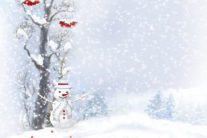 snowman, Scarf, Buttons, Wood, Berries, Trees, Snow