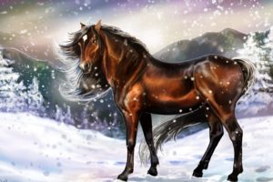 winter, Mane, Art, Look, Horse, Painting, Animal