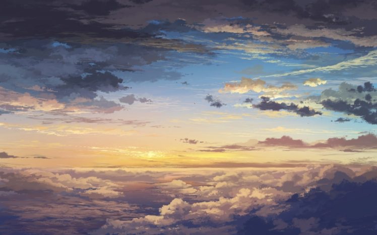 sunset, Clouds, Clouds, Mountain, Sky, Art, Landscap HD Wallpaper Desktop Background