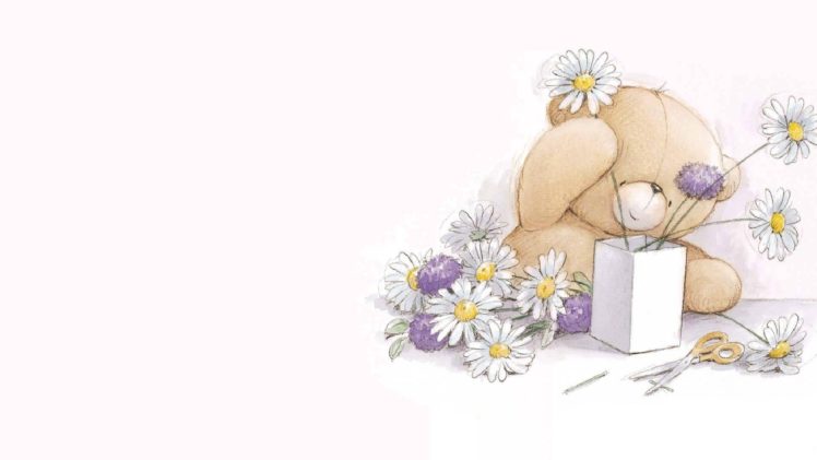 teddy, Daisies, Flower, Art, Childrenand039s, Illustration, Teddy, Bear HD Wallpaper Desktop Background