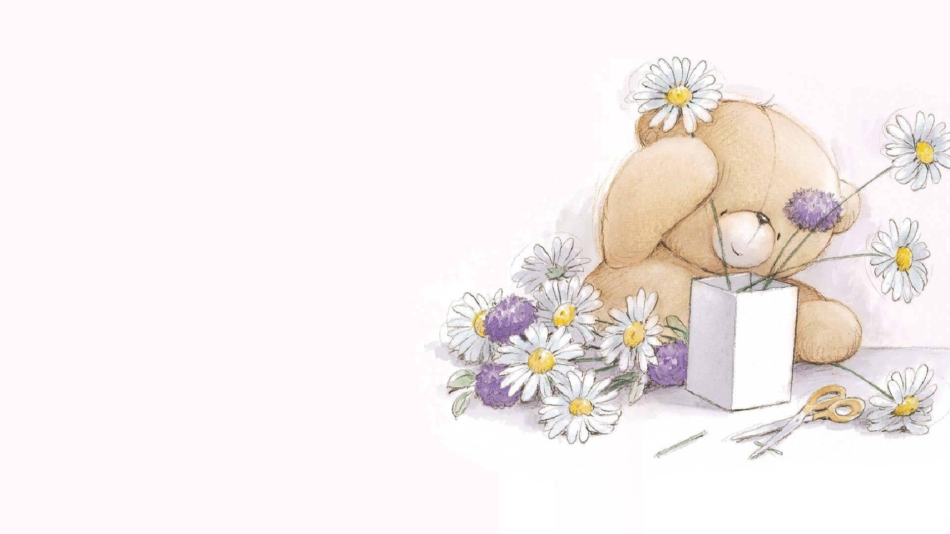 teddy, Daisies, Flower, Art, Childrenand039s, Illustration, Teddy, Bear Wallpaper