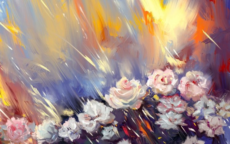 roses, Flower, Oil, Texture HD Wallpaper Desktop Background