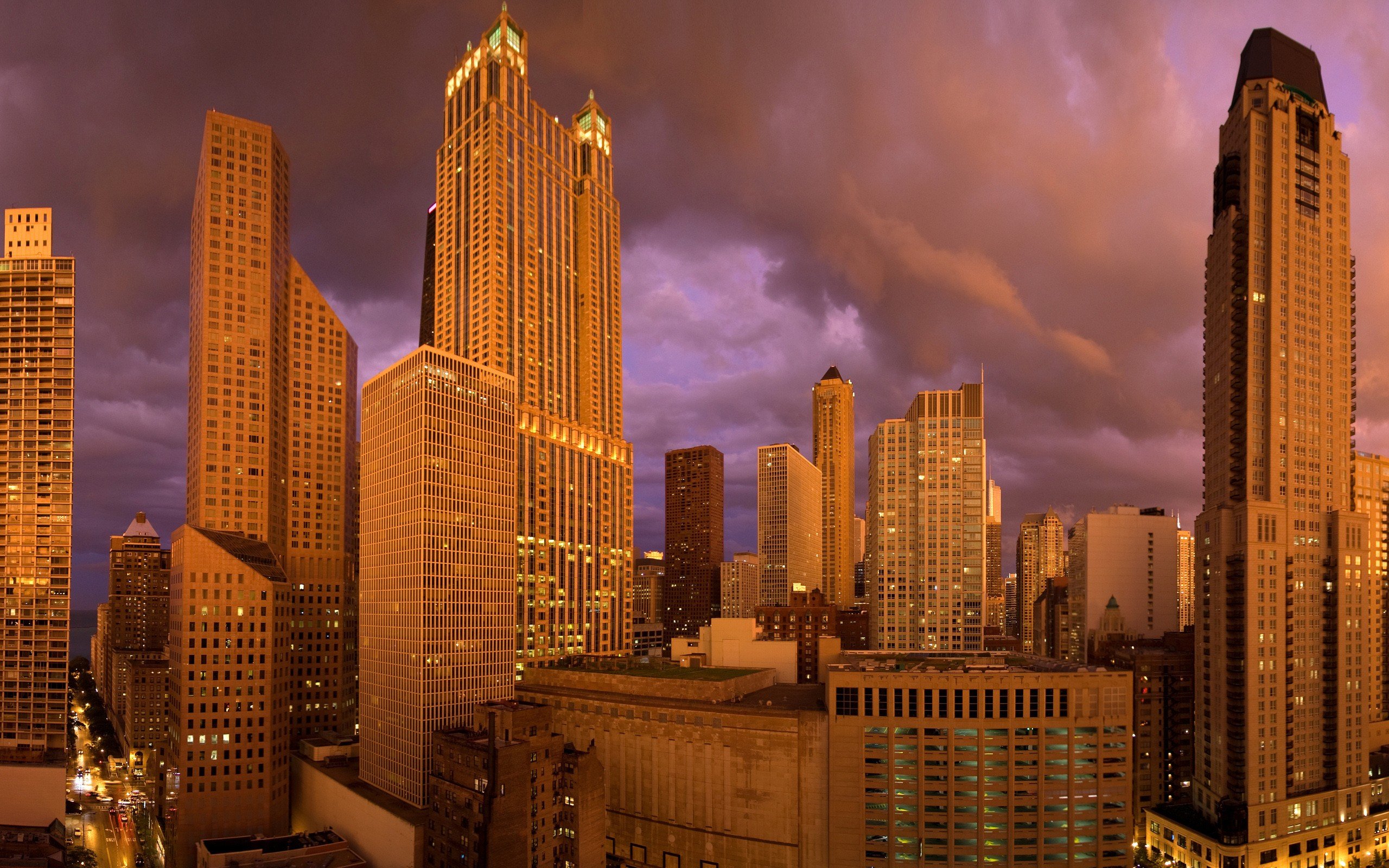 cityscape, Architecture, Building, City, Chicagousa, Skyscraper, Street, Evening, Clouds, Lights Wallpaper