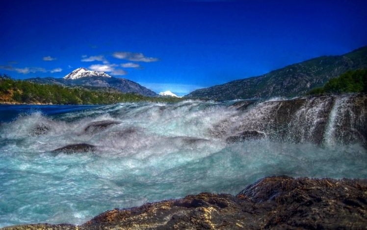 photography, Nature, Landscape, Blue, Sky, River, Rapids, Waterfall HD Wallpaper Desktop Background