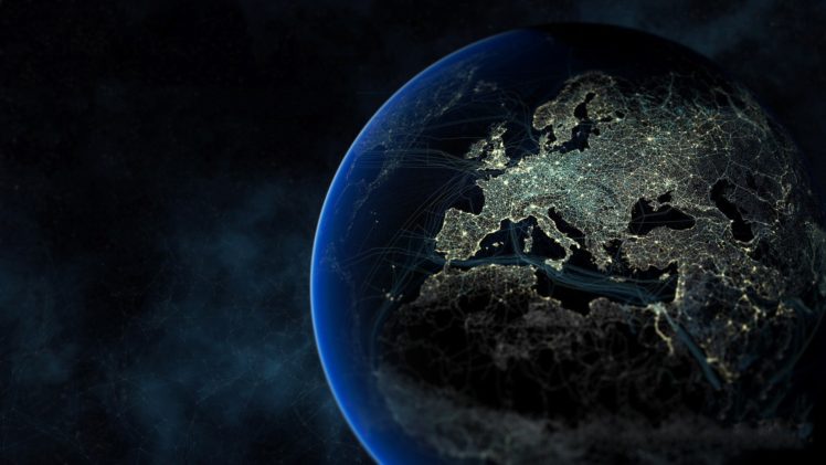 earth, Europe, Planet, Space, Lights, Digital, Art HD Wallpaper Desktop Background