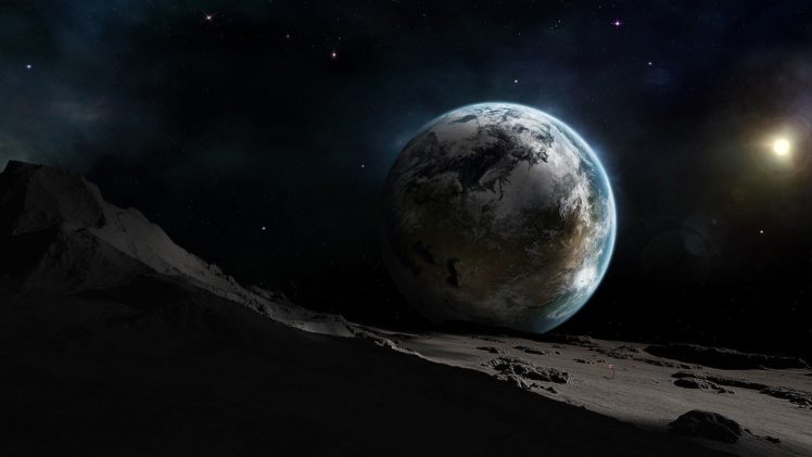 space, Moon, Earth, Planet, Digital, Art, Space, Art HD Wallpaper Desktop Background