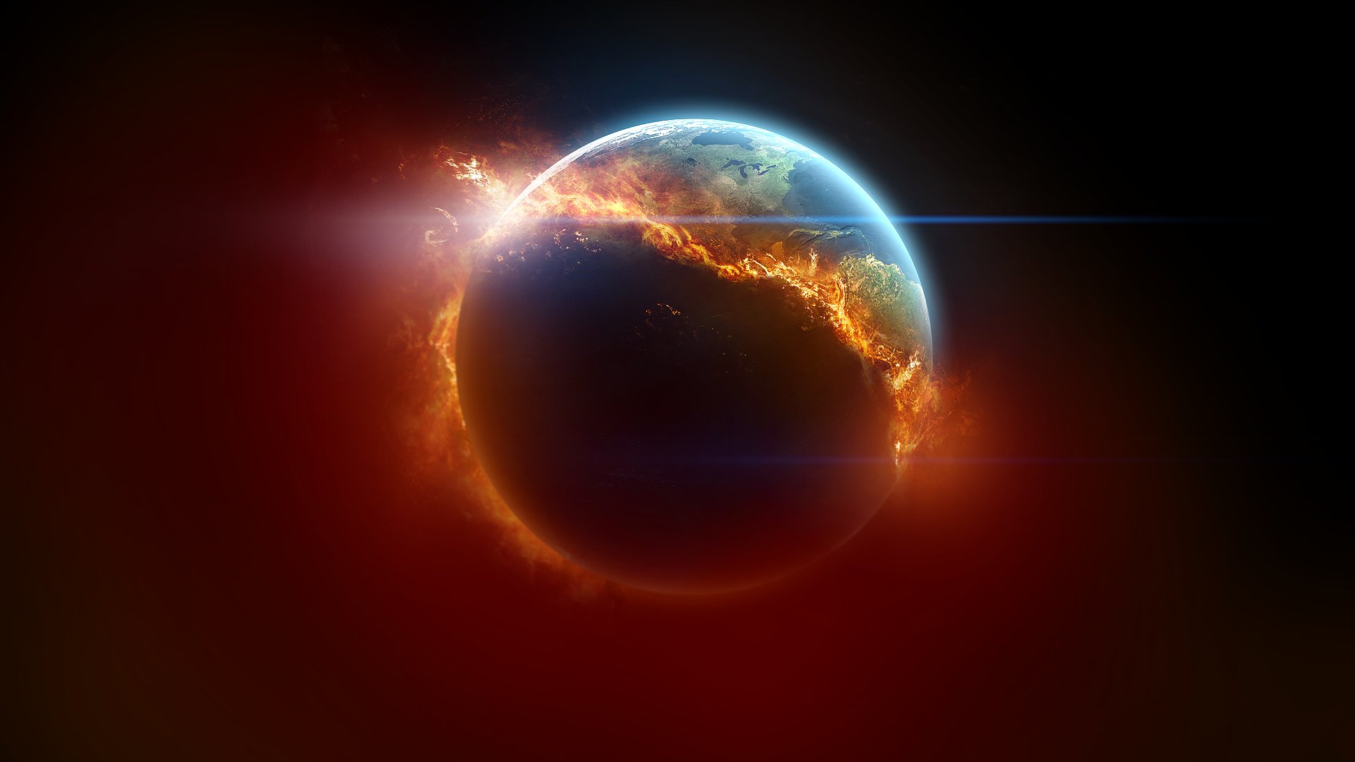 planet, Fire, Space, Art, Gradient, Earth, Burning, Apocalyptic, Digital, Art Wallpaper