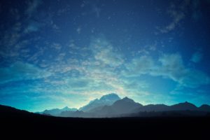 blue, Stars, Mountains, Starry, Night, Clouds, Landscape