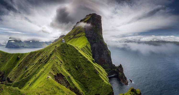 nature, Photography, Landscape, Light, House, Cliff, Sea, Clouds, Grass, Faroe, Islands HD Wallpaper Desktop Background