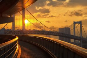 bridge, Sunset, Suncity, Scape, Road, Japantokyo