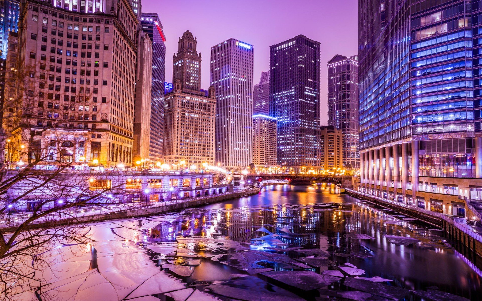 cityscape, Building, Hdr, River, Ice, Lights, Chicago Wallpaper