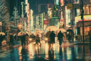 masashi, Wakui, Photography, Photo, Manipulation, Umbrella, City, Neon, Lights