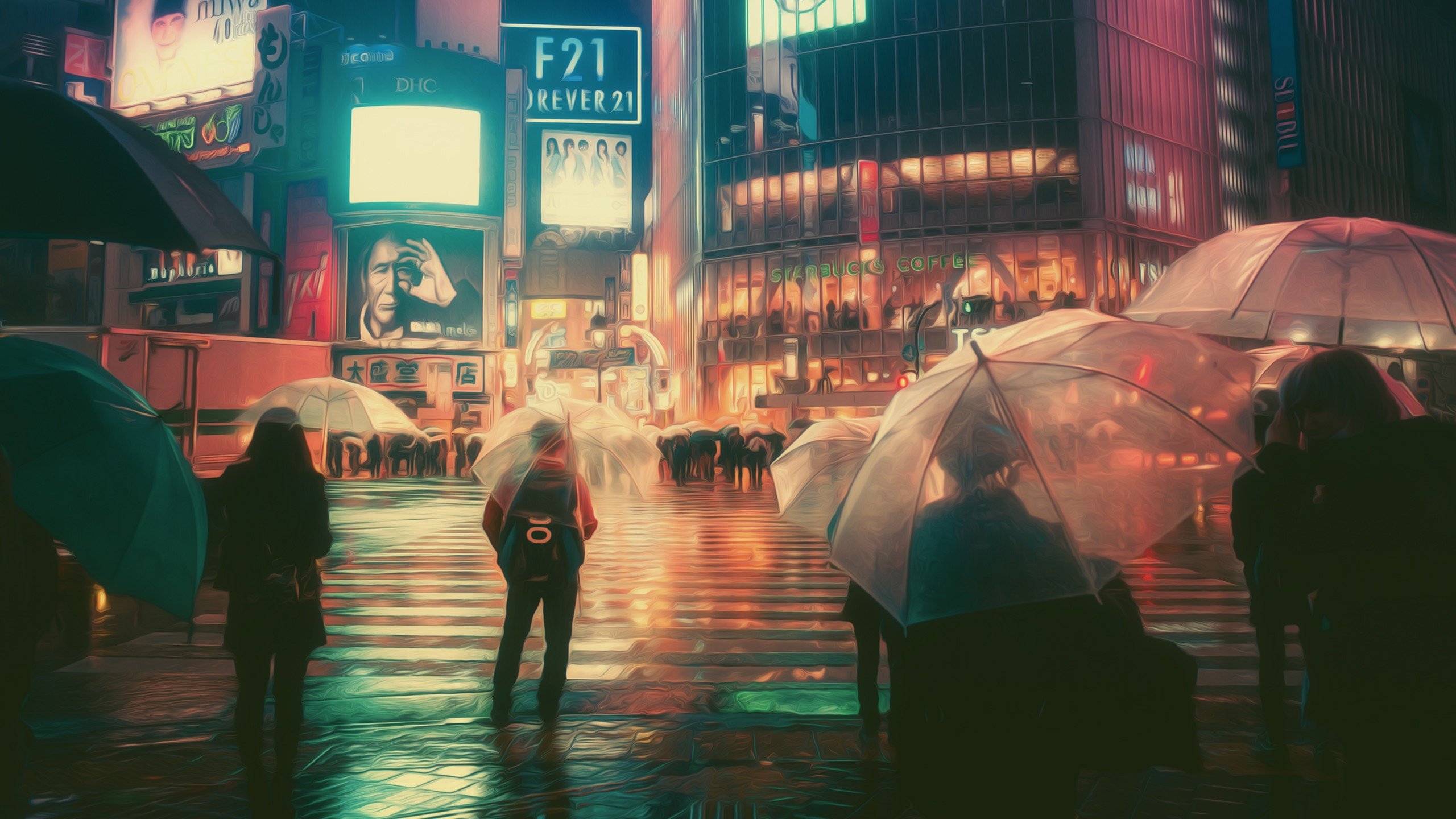 masashi, Wakui, Photography, Photo, Manipulation, Umbrella, Neon, Lights, Peoples Wallpapers HD