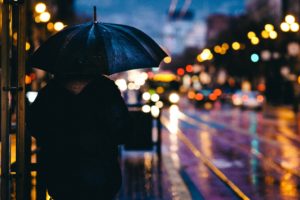 city, Rain, Umbrella, Street, Light, Mood, City