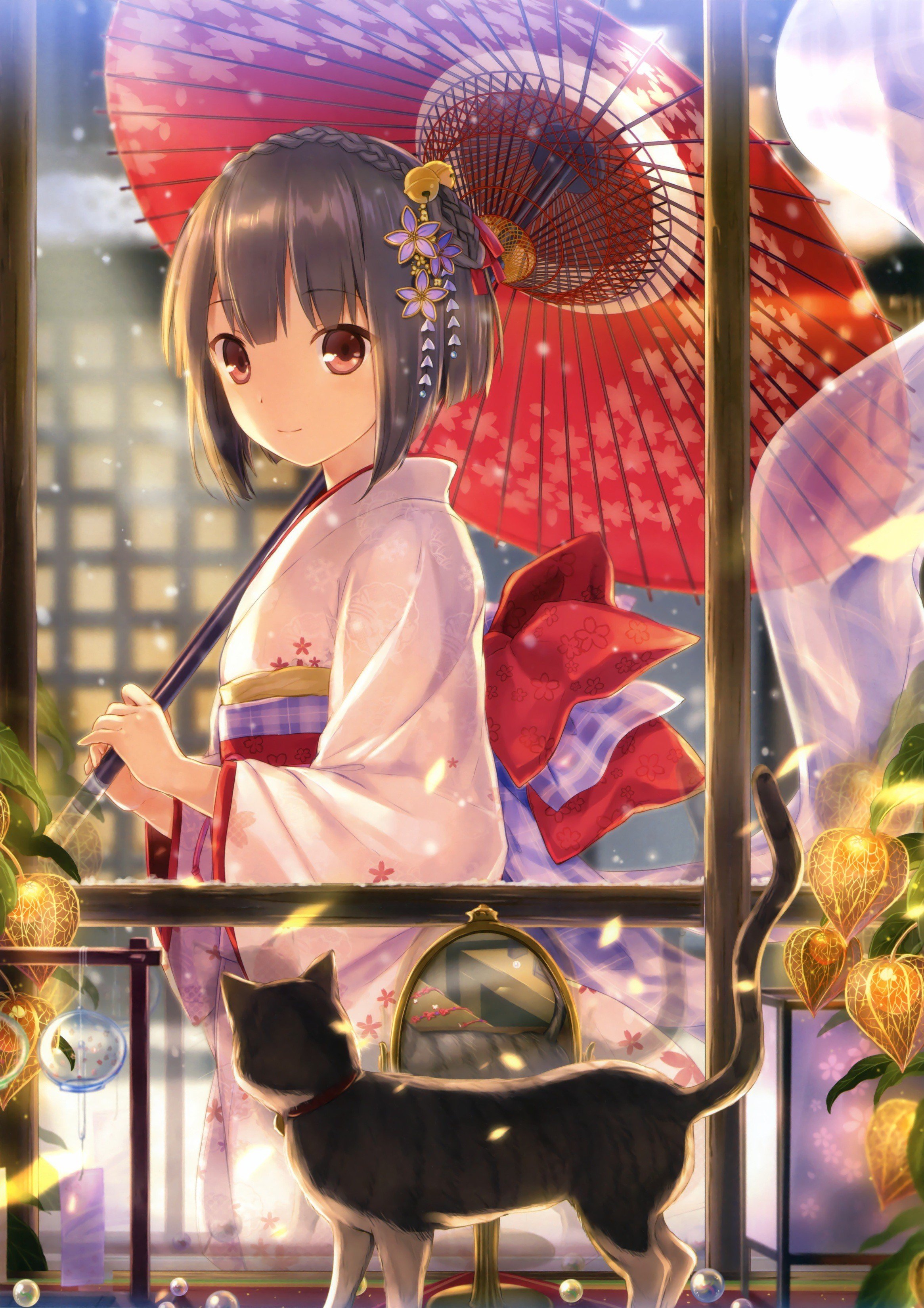 cat, Kimono, Traditional, Clothing, Anime, Girls, Original, Characters