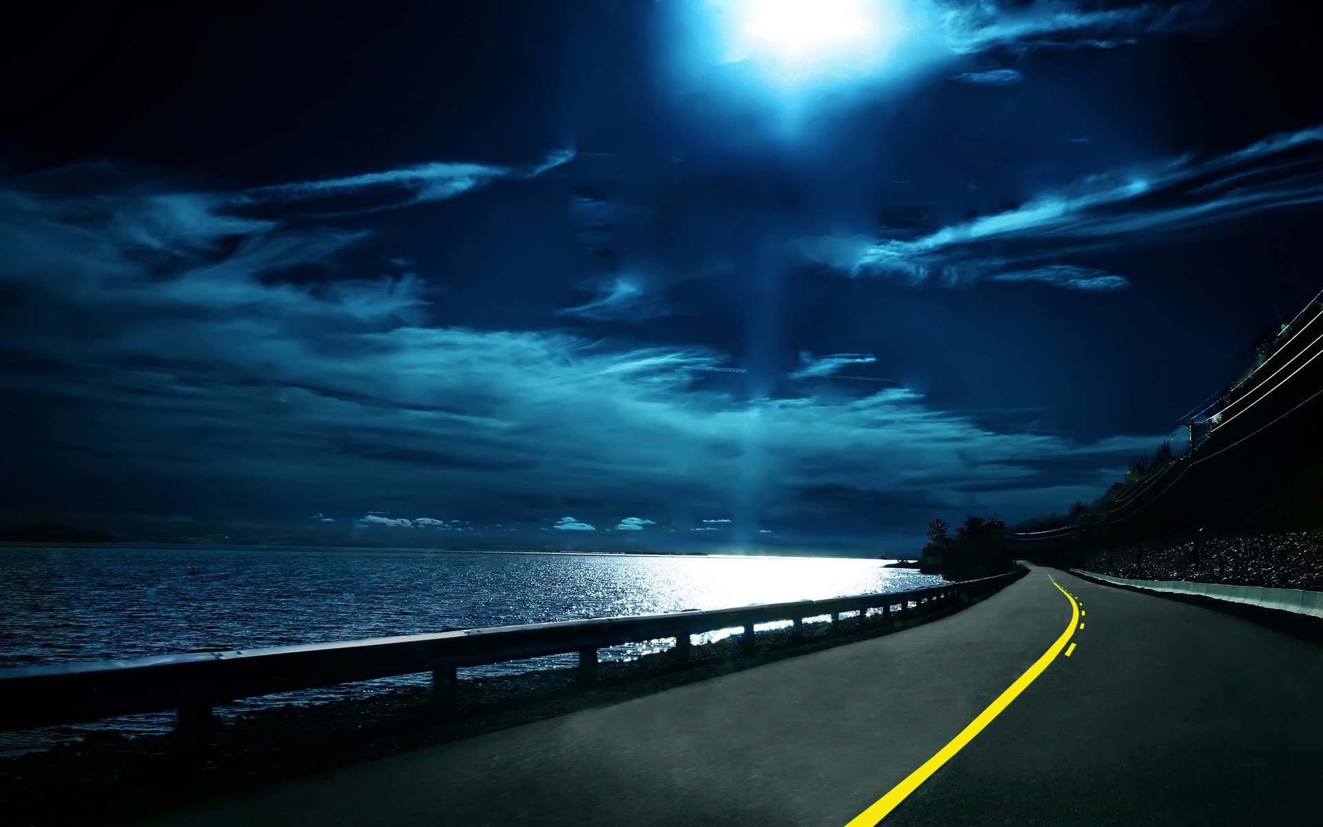 landscape, Road, Sea, Sky Wallpaper