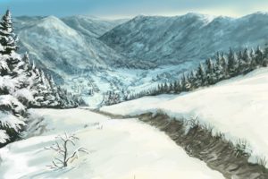landscape, Painting, Snow, Winter