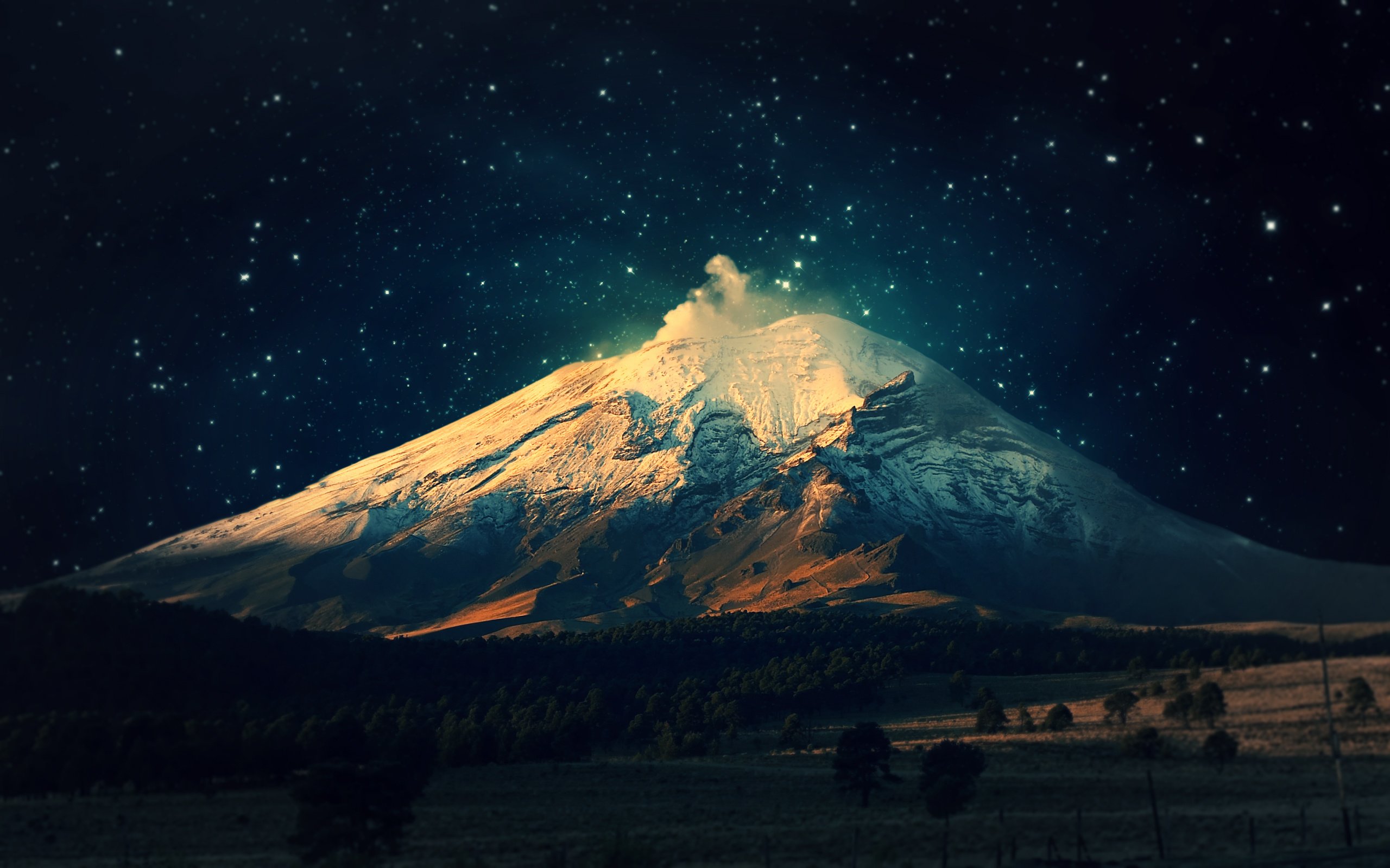 mountains, Trees, Space, Landscape, Winter, Villarrica Wallpaper