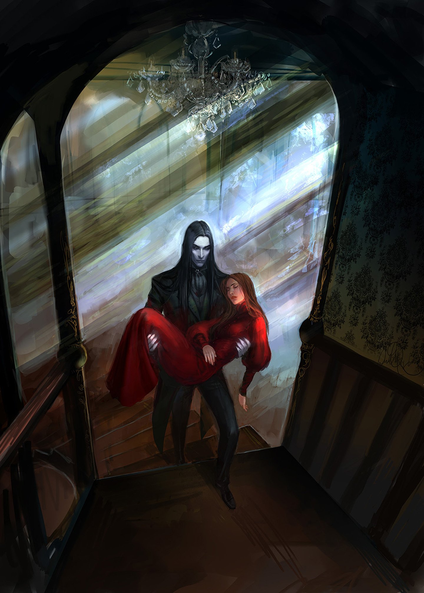 victorian, Vampire, Fantasy, Red, Dress Wallpaper