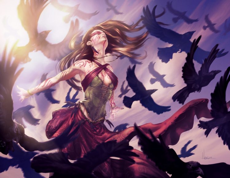 birds, Woman, Sky, Magic, Original, Characters, Fantasy, Fantasy, Art HD Wallpaper Desktop Background