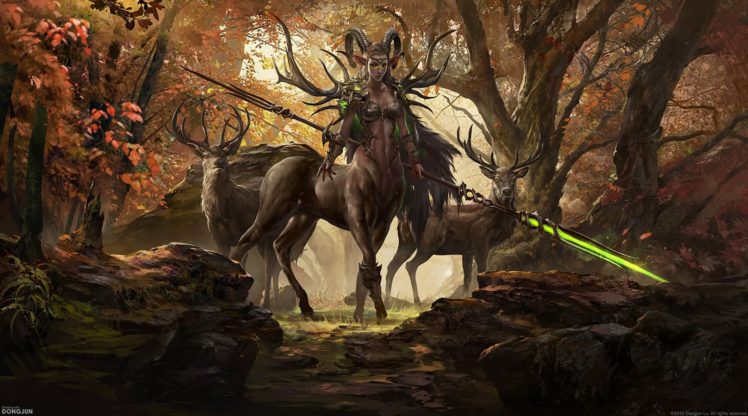 fantasy, Art, Centaur, Deer, Woman, Forest HD Wallpaper Desktop Background