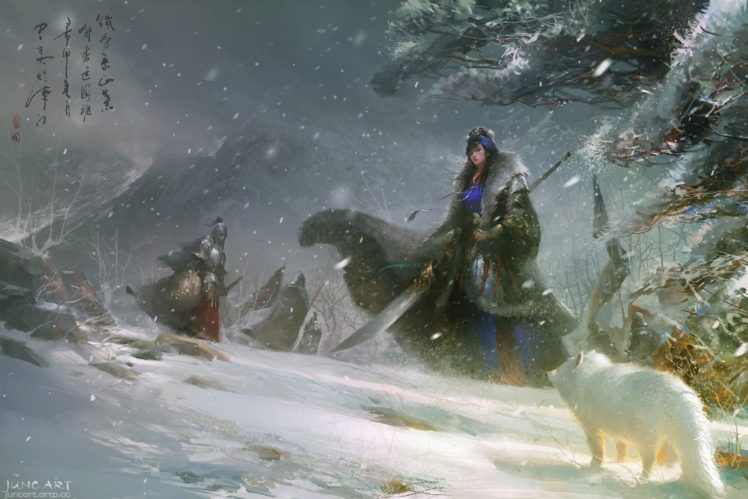 original, Characters, Fantasy, Fantasy, Art, Wolf, Snow, Winter HD Wallpaper Desktop Background