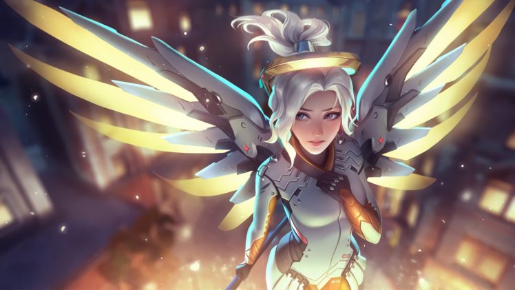 overwatch, Angel, Mercy, Wings HD Wallpaper Desktop Background