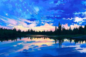 oil, Painting, Art, Landscape, Cloud, Lake, Original