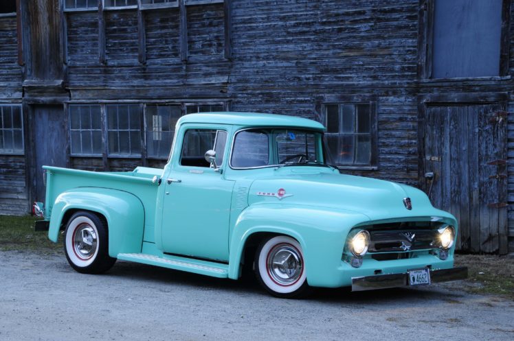 1956, Ford, F 100, Pickup, Truck, Blue, Modified HD Wallpaper Desktop Background