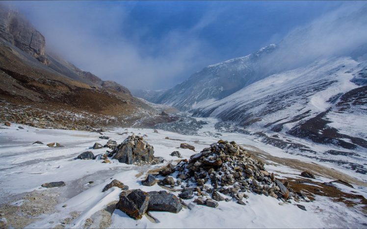, Nature, Landscape, Beauty, Mountain, Clouds, Rocky, Snow HD Wallpaper Desktop Background