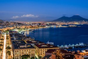 italy, Napoli, Vesuvius, Car, Boat, Dusk, Lights, Sea, Sky, Clouds, Port, City, Landscape