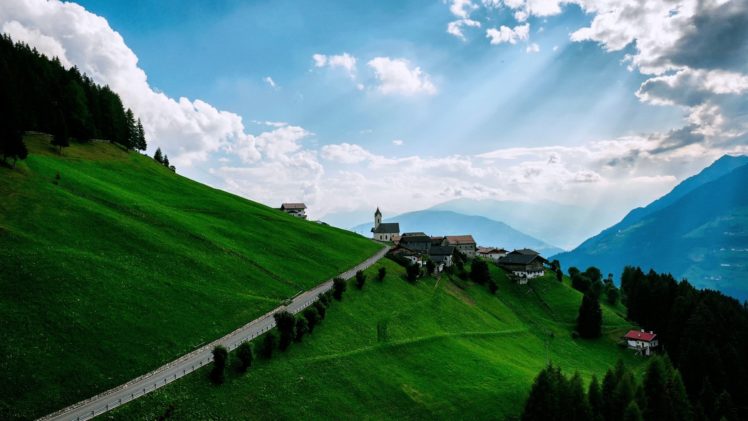 mountain, Grass, Hillside, House, Highway, Sky, Cloud, Landscape HD Wallpaper Desktop Background