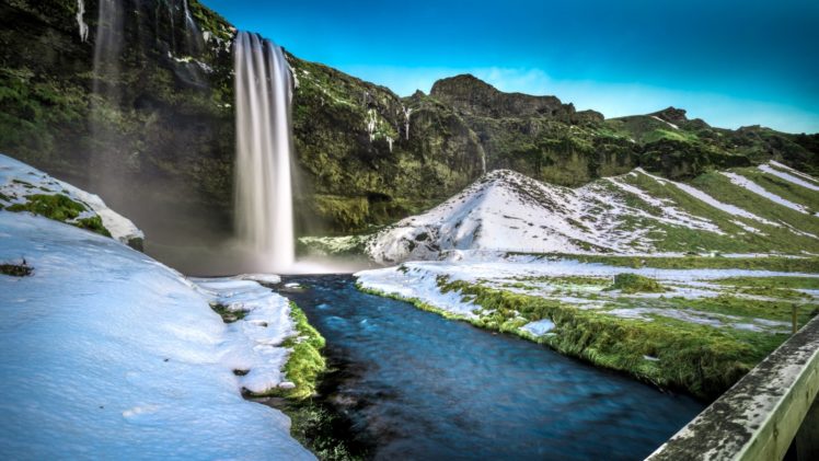 nature, Lake, Mountain, Waterfall, Snow HD Wallpaper Desktop Background