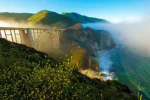 california, Bridge, Fog, Coast, Cliff, Sea, Sky, Landscape