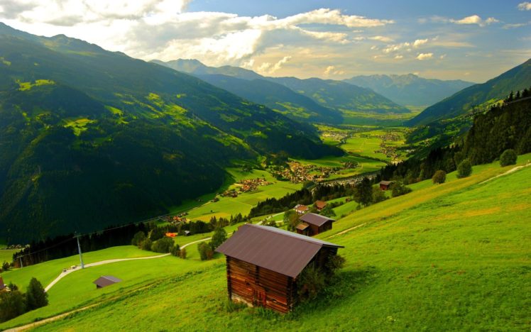 landscape, Natural, Beautiful, Mountain, Scenery, House, Green HD Wallpaper Desktop Background