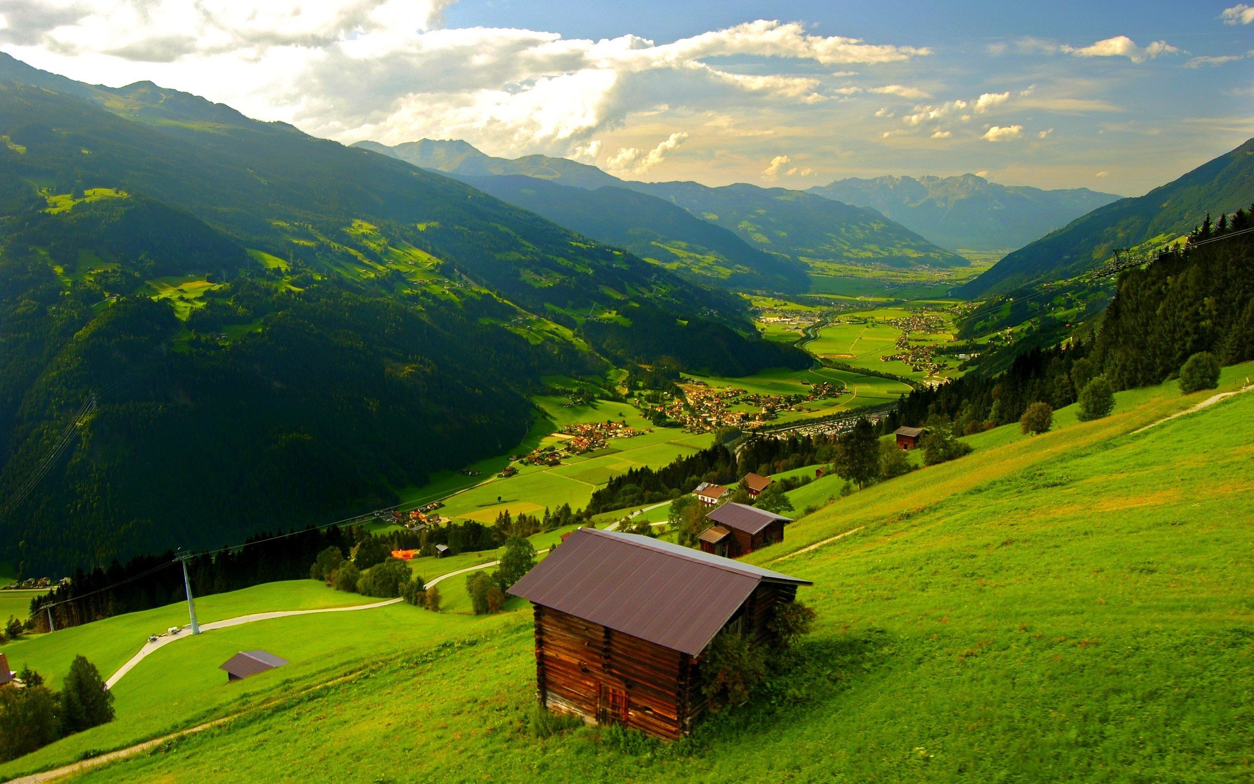landscape, Natural, Beautiful, Mountain, Scenery, House, Green Wallpaper