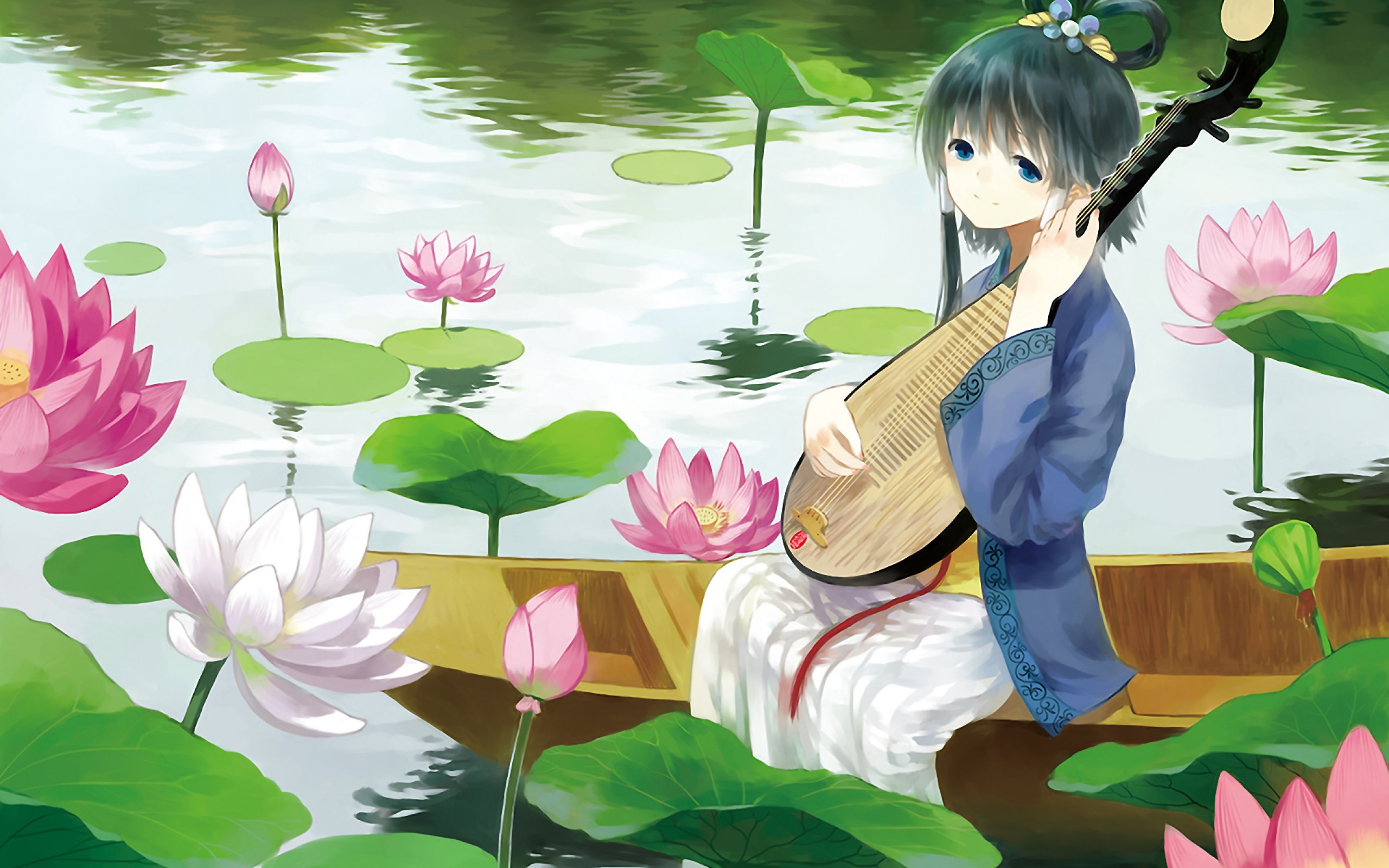 anime, Girl, Beautiful, Dress, Lotus, Kimono Wallpaper