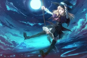 anime, Girl, Paseri, Halloween, Scnery, Witch, Hat, Broom