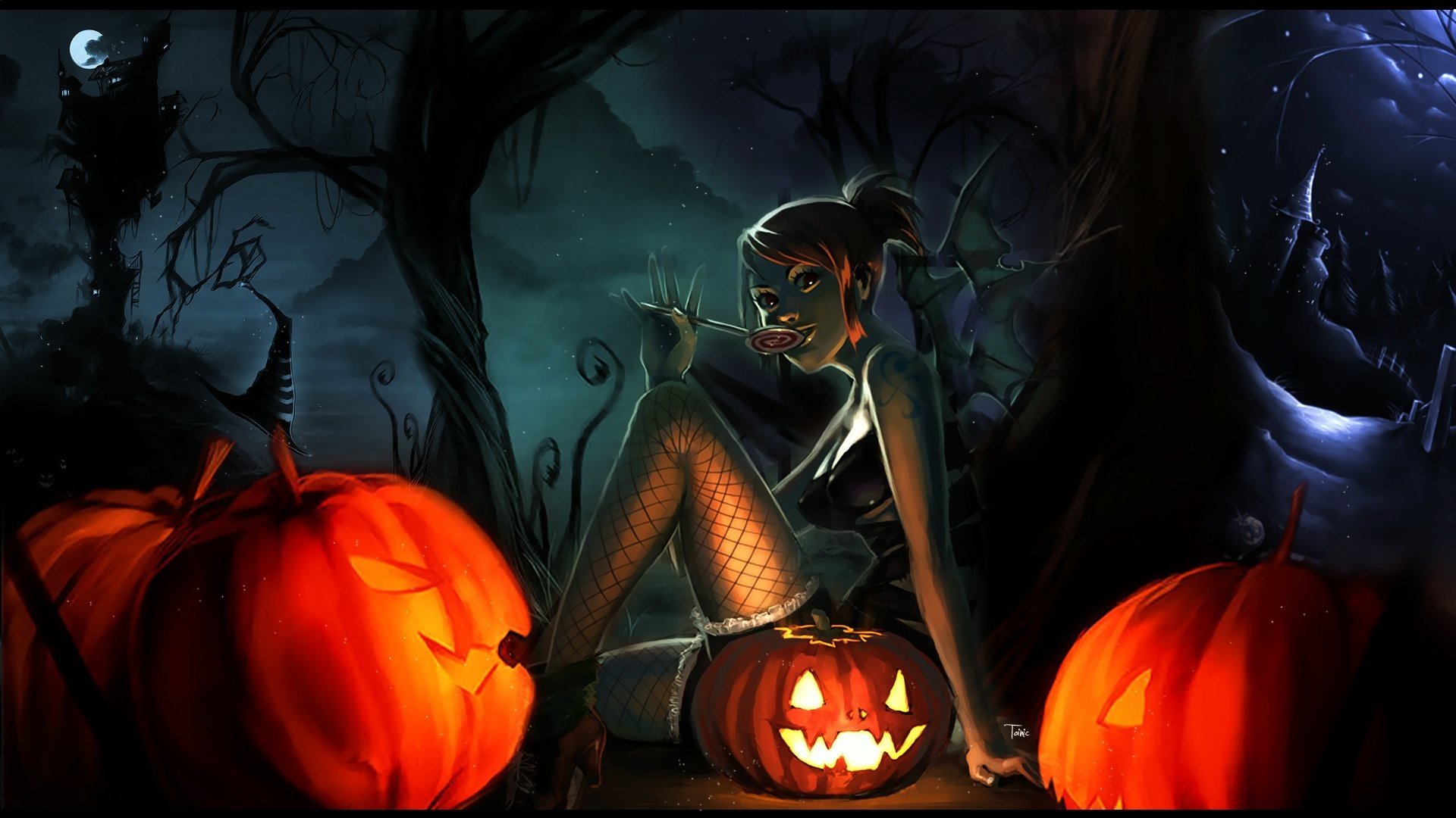 bruja, Calabazas, Halloween Wallpaper