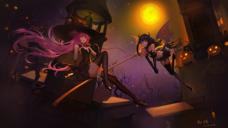 brujas, Noche, Escoba, Halloween HD Wallpaper Desktop Background