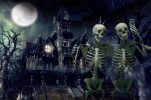 halloween, Esqueletos, Cementerio, Noche