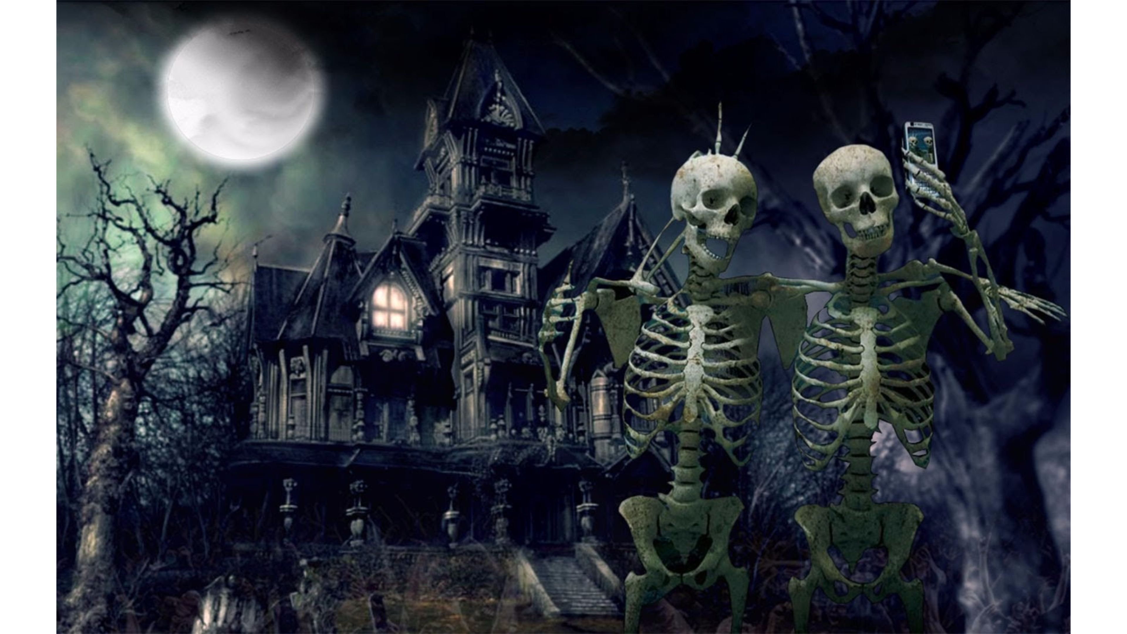 halloween, Esqueletos, Cementerio, Noche Wallpaper