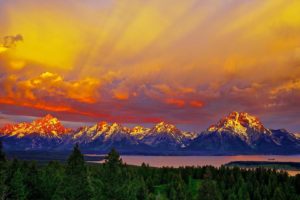 amazing, Sunset, Grand, Teton