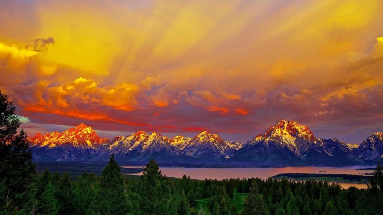 amazing, Sunset, Grand, Teton HD Wallpaper Desktop Background