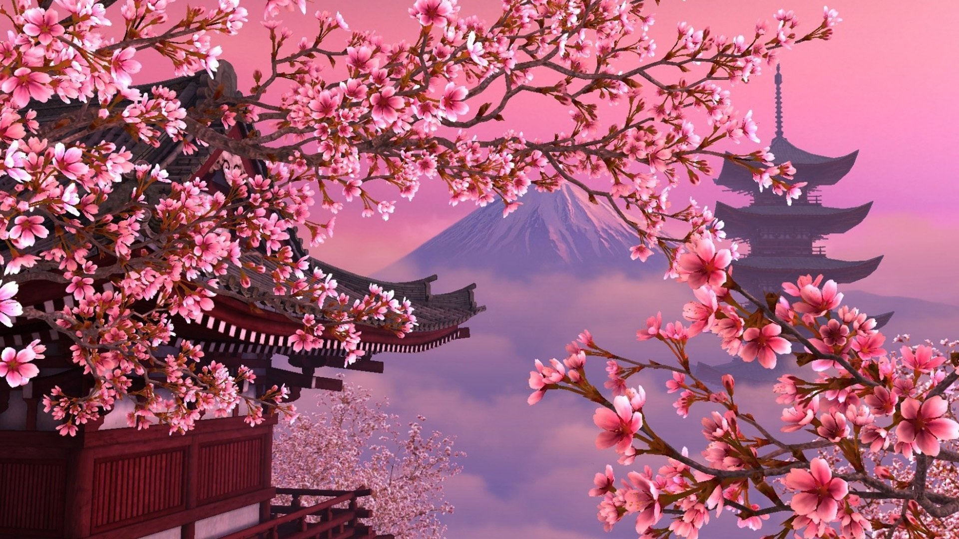 beautiful, Pink, Cherry, Tree, Mount, Fuji Wallpaper